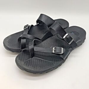 Skechers Outdoor Lifestyle 41007 Sandals Women 8 Black Leather Dbl. Buckle Slide